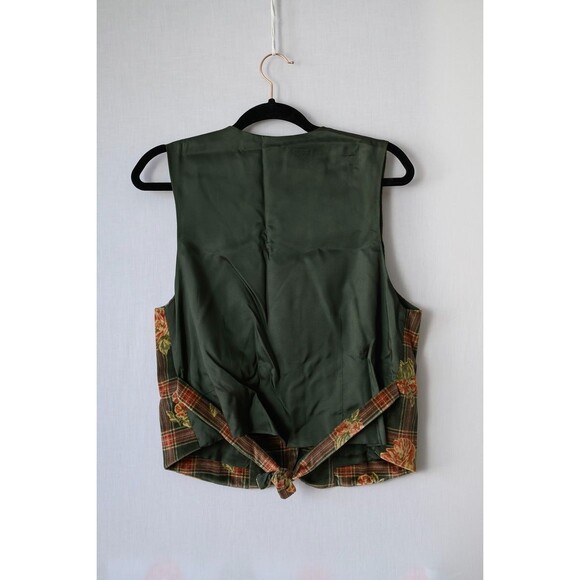 Vintage Lizsport Petite Green Floral Plaid velvet Vest Cottagecore Goblincore S - Picture 3 of 5